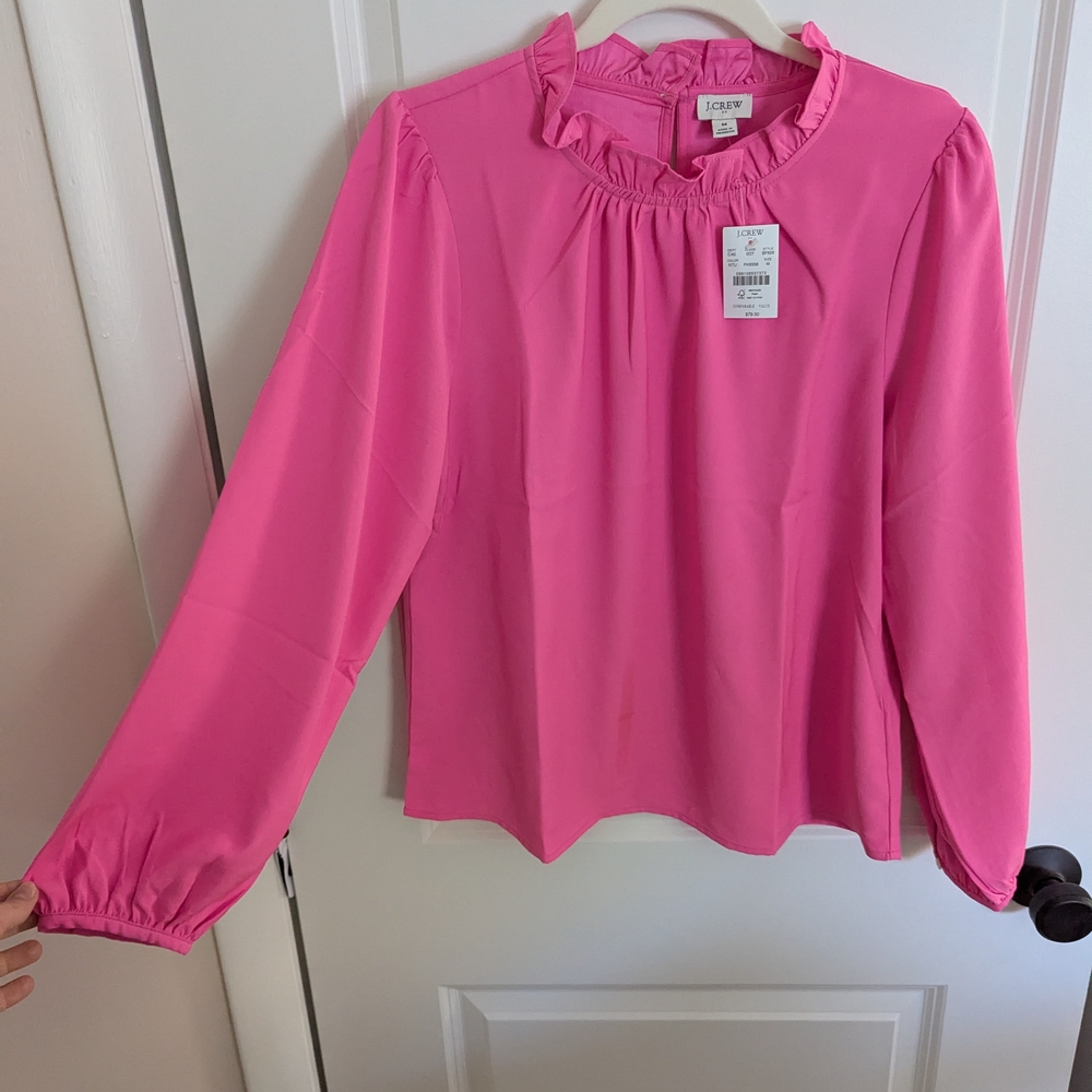 J. Crew Factory Pink Ruffle Collar Blouse
